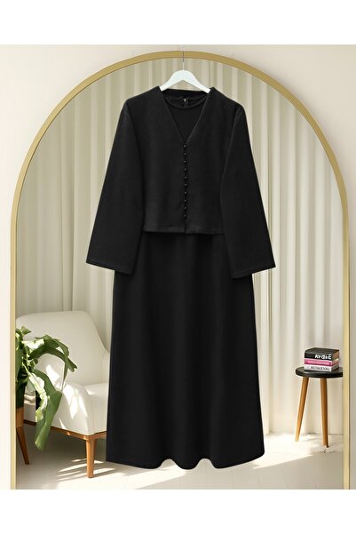 Modamorfo Σετ Φόρεμα Σελανίκης με Μπουφάν Κροπ -Μαύρο