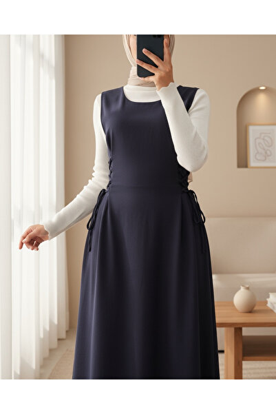 Modamorfo Side Tie Double Fabric Gilet - Navy