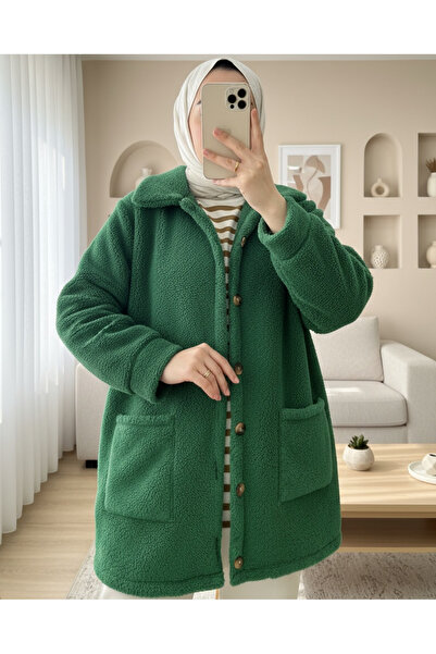 Modamorfo Plush Jacket with Button Pockets - Green