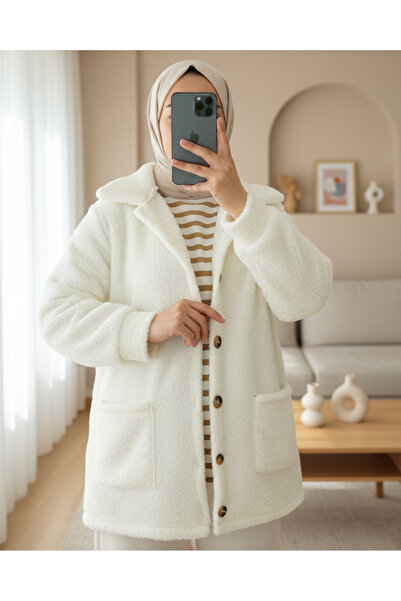 Modamorfo Buttoned plush jacket with pockets - ecru