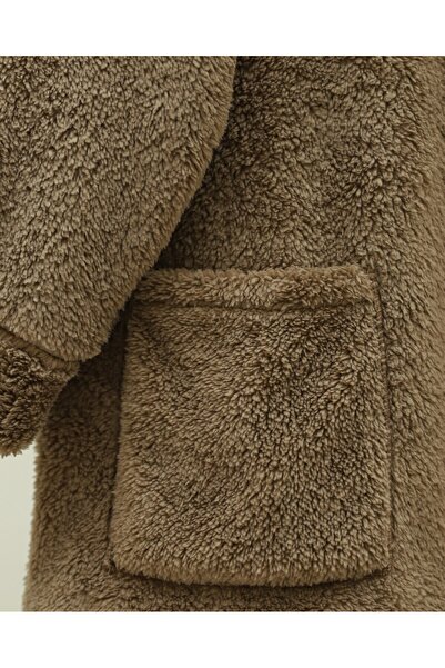 Modamorfo Buttoned plush jacket with pockets - coffee