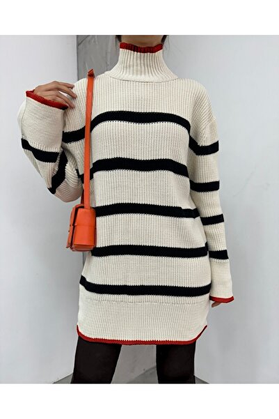 Modamorfo Half-Throated Formal Pattern Knitwear Tunic -Stone