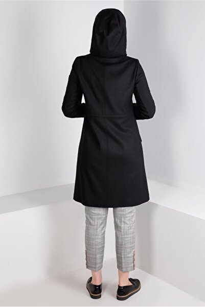 TRENDTESETTÜR WOMEN'S BLACK HOODED COAT T 90378
