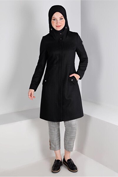TRENDTESETTÜR WOMEN'S BLACK HOODED COAT T 90378