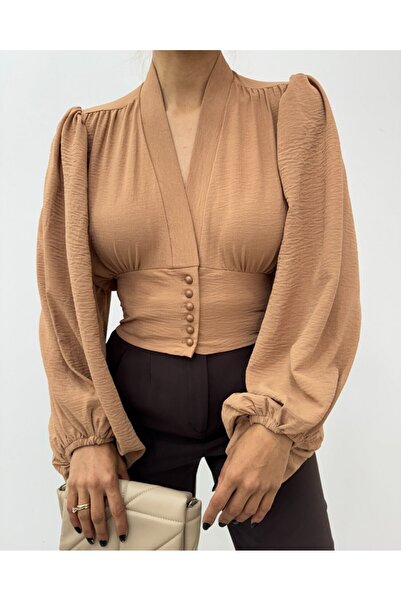 Modamorfo Μπαλόνι μανίκι με κουμπιά και ελαστική πλάτη - Μινκ