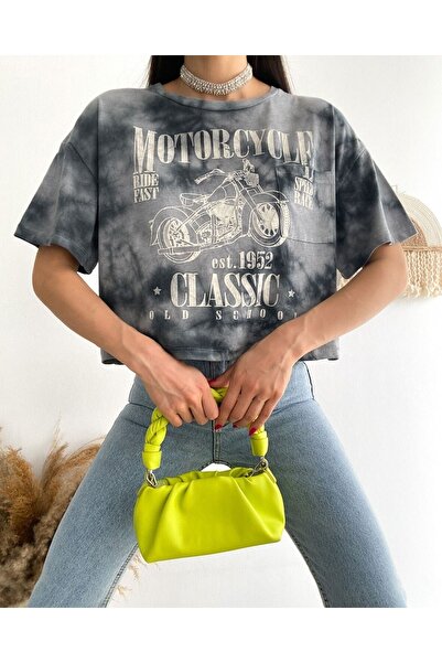 Modamorfo Motorcycle Printed Washable Crop T-Shirt