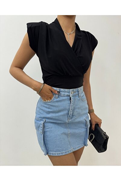 Modamorfo Zero sleeve Shoulder Pad piece Double-Breasted model sandy blouse - black