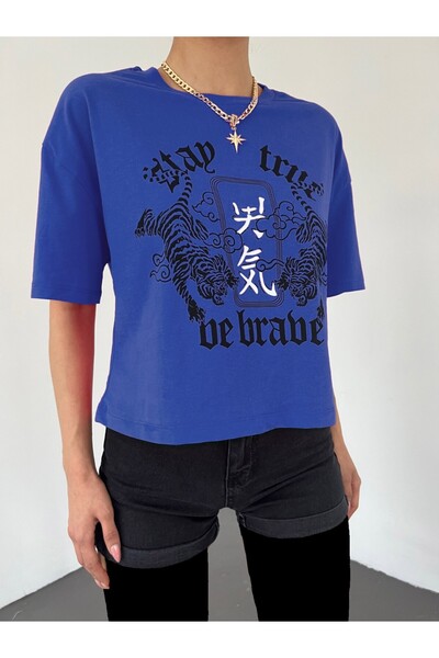 Modamorfo Кругла комір з принтом Crop T-shirt - Синій