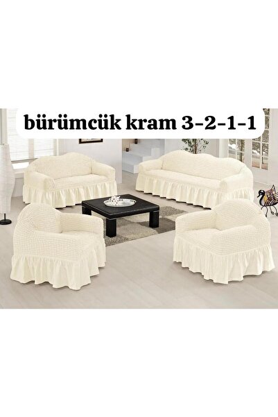 ARTUÇ Lastıklı Streç Bürümcük Pamuklu (3-2-1-1) Koltuk Kanepe Örtüsü Takımı E...