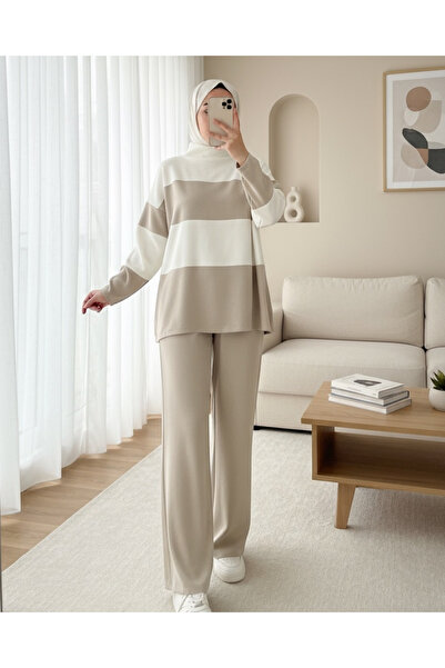 Modamorfo Pletená sada s polovičním výstřihem v barvě kamene