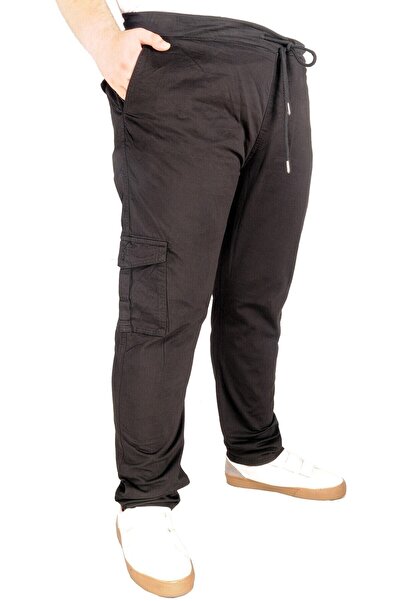 ModeXL Milano 21912 - Μαύρο λινό παντελόνι Cargo Jogger, μεγάλο μέγεθος