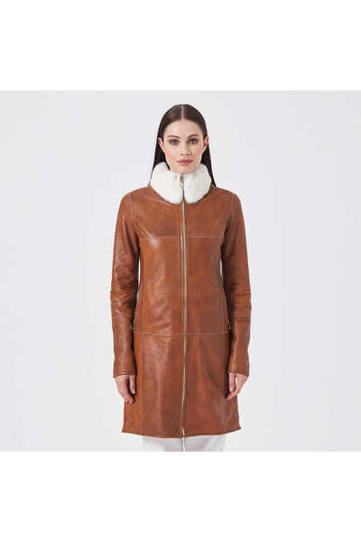 Tergan Taba Hakiki Deri-Kürk Kadın Hakiki Deri Trençkot - K23KKM320412-R51