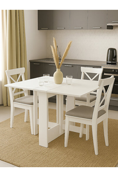 dorpek Ferra Katlanır Yemek Masası – Beyaz, Mutfak Ve Balkon Için Pratik Katlanabilir Masa