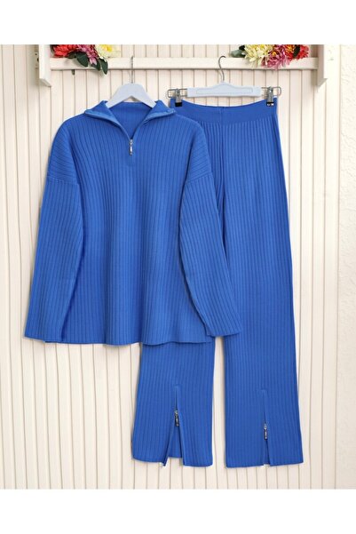 Modamorfo Félhosszú bordás kötöttáru szett - Kék