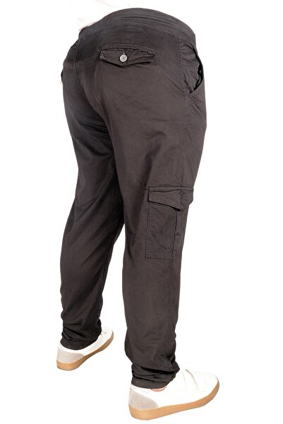 ModeXL Milano 21912 - Μαύρο λινό παντελόνι Cargo Jogger, μεγάλο μέγεθος