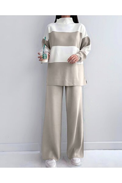 Modamorfo Pletená sada s polovičním výstřihem v barvě kamene