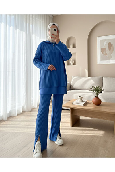 Modamorfo Félhosszú bordás kötöttáru szett - Kék