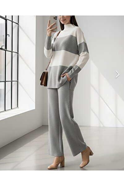 Modamorfo Stone Colored Half-Neck Knitwear Set