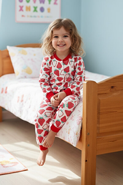 Fulla Moda Set de pijamale pentru fete, 100% bumbac, imprimat cu căpșuni