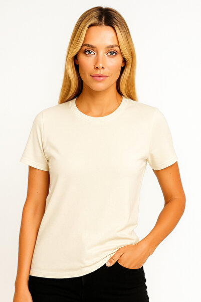 MONARCHMODA Tricou pentru femei (2025 VARA PREMIUM ECRU TSHIRT CU MÂNECĂ SCUR...