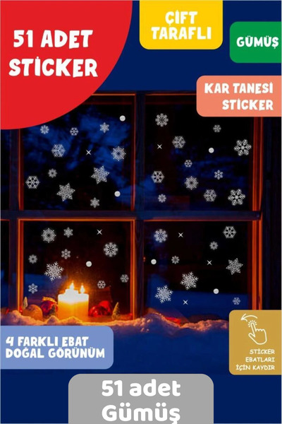 Bee Games Yılbaşı Kar Tanesi Cam Sticker Çift Yönlü Görünüm Yeni Yıl Süsleme ...