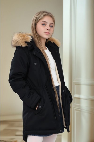 Your Consent Girl's Winter Thick Inner Fleece Long Parka Model Coat