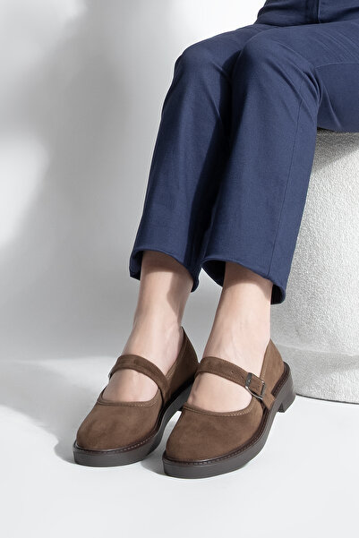 Marjin Дамски мокасини с каишка за ежедневно носене Norgi Coffee Suede