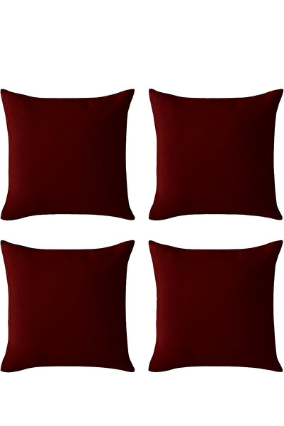 De'Vor طقم غطاء وسادة باللون العنابي مكون من 4 قطع - سحاب مخفي - نسيج مخملي