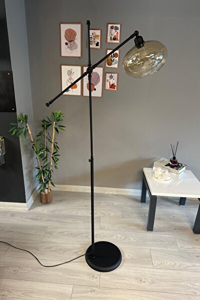 Bamyum Solvia Cam Bal Rengi Lambader Siyah Metal Gövde Modern Oturma Odası