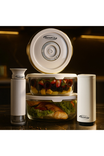 HavenPlus مجموعة حاويات تخزين الطعام الزجاجية الدائرية المفرغة من الهواء مع م...