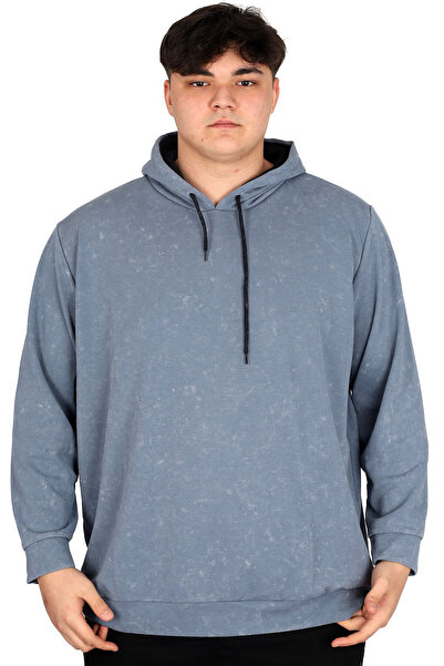 ModeXL Mode XL Великий розмір Чоловічий худі з капюшоном Кислотне прання Інтерлок U24167 Синій