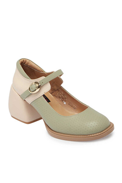 Tergan Yeşil Hakiki Deri Kadın Topuklu Ayakkabı - K24I1AY67291-G81