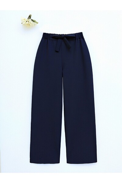 Modamorfo Double fabric belted wide leg trousers - navy