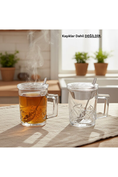 FAIR HOME Living 2'li Kapaklı - Kulplu Cam Bitki Kupası Seti - 2 x 380 ml.