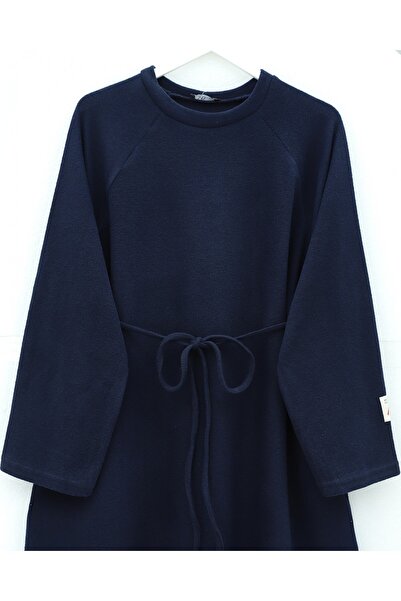 Modamorfo Tie-Waist Round Neck Thessaloniki Dress - Navy