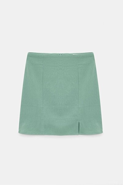 Saade Mint Yırtmaçlı Mini Etek