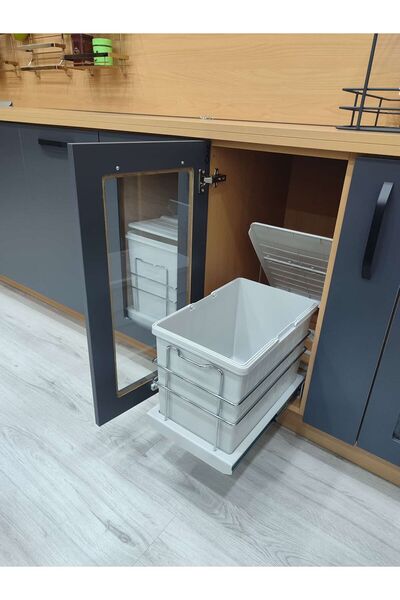 Home Dolap Içi Çöp Kovası Teleskopik Raylı Plastik Gövde Çöp Kovası 25 Lt