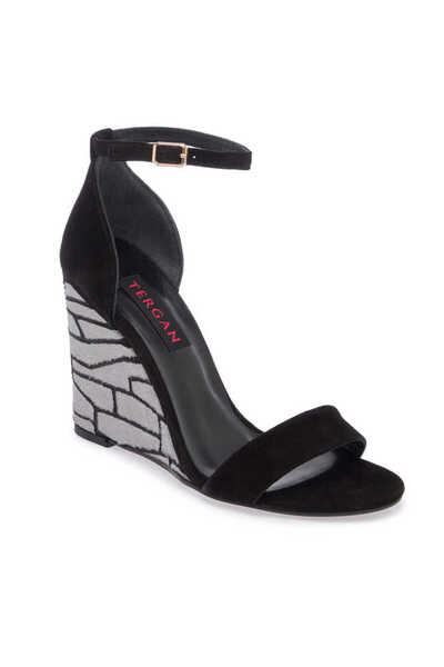 Tergan Siyah Hakiki Süet Deri Kadın Dolgu Topuklu Ayakkabı - K24Y1AY67251-A01