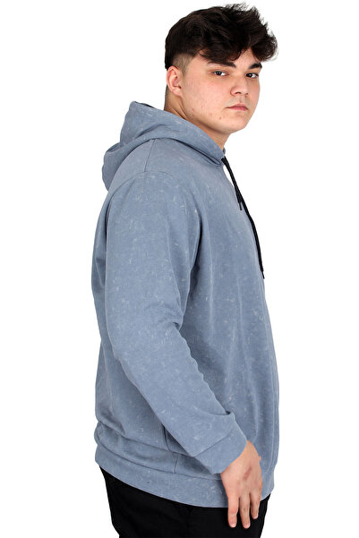 ModeXL Mode XL Великий розмір Чоловічий худі з капюшоном Кислотне прання Інтерлок U24167 Синій