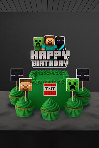 Markasız ucuz Minecraft Doğum Günü Parti Seti - Creeper Steve Enderman Doğum Günü Parti Malzemeleri - Mini