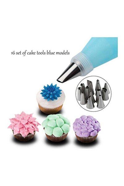 Bukela مجموعة أدوات تزيين الكيك، 16 قطعة، أزرق/فضي، للخبز