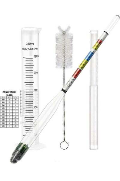 Bukela مقياس كثافة السوائل وبرطمان اختبار نسبة الكحول للمشروبات المنزلية والكومبوتشا، مع فرشاة