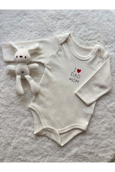 Kereminko Bebek I Love Family & I Love Dad Mom Baby Romper Bodysuit Set – Unisex 2-Piece Cotton Set