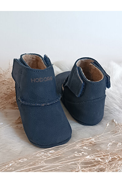 Hodore Lucca Navy Blue Genuine Leather Baby Boots with Fur Inside