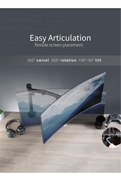 Bukela حامل شاشة فردي، قابل للتعديل، مثبت على المكتب، متوافق مع معايير VESA، أسود