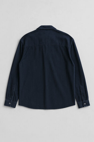 Bluewhite Men's Relaxed Fit Stretchy Navy Blue Jean Shirt