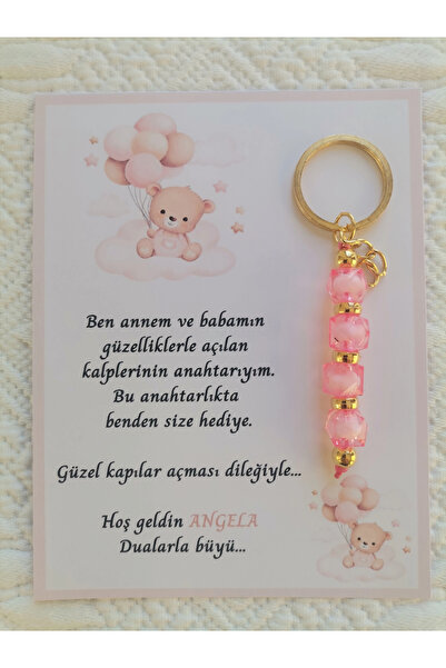 İ&DBABY 24 Adet İsme Özel Tasarım Pembe Anahtarlık Hastane Yeni Doğan 40 Mevl...