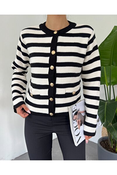 Modamorfo Ζακέτα με στρογγυλή λαιμόκοψη και λεπτομέρεια τσέπης -Μαύρο