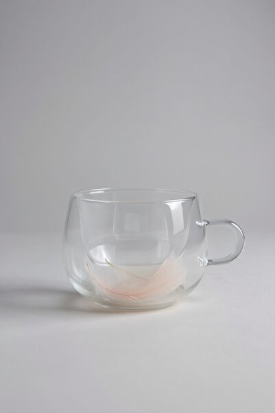 Kitchen Way كوب زجاجي مزدوج الجدار من البورسليكات سعة 200 مل مع شكل ريشة Kw-379d