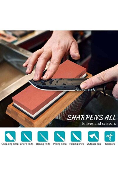 Arabest Whetstone Knife Sharpening Set, Double Sided, with Bamboo Base
